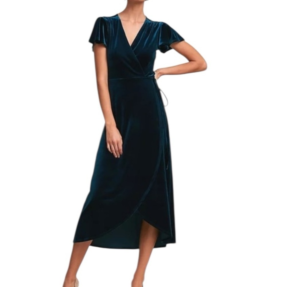 BHLDN Thrive Velvet Midi Dress Teal